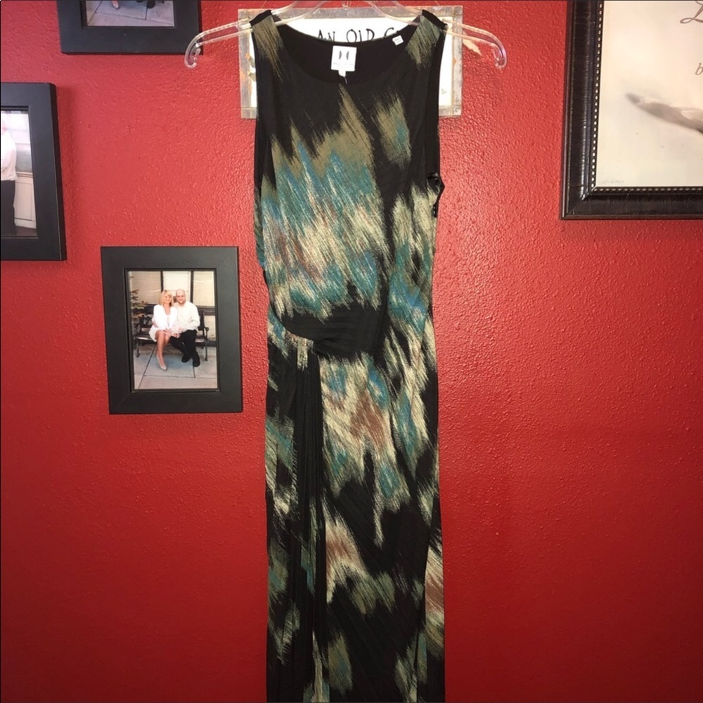 HALSTON Heritage Dark Ocean Sleeveless Pleated Dress - Picture 6 of 10